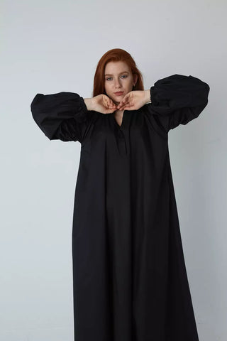 Oversized Varna Dress with Balloon Sleeves & Side Pockets