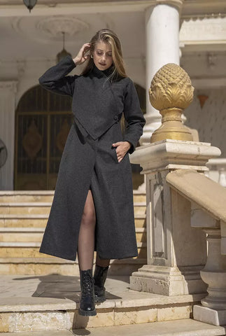 Dark wrap coat - Wool