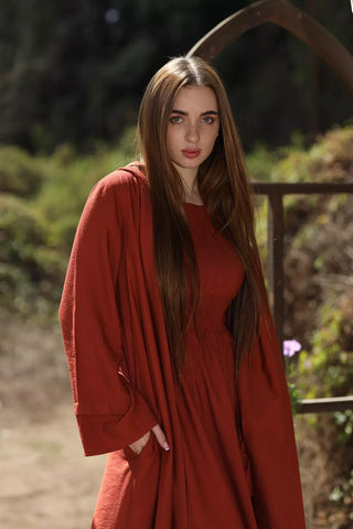 Hooded Linen Cardigan - Dark Orange -Cardigan ONLY