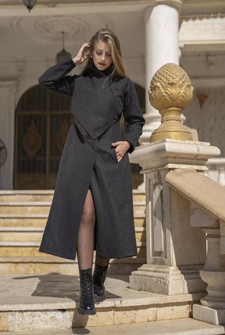 Dark wrap coat - Wool