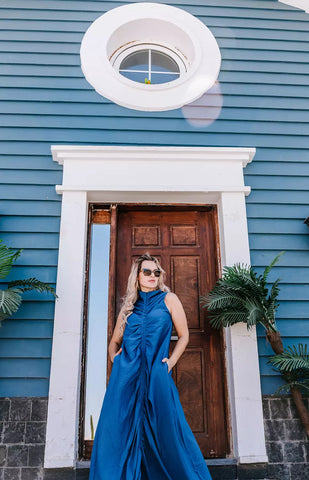 Ruched Maxi Linen Dress  Reversible Sleeveless Linen Dress with Front/Back Adjustable Tie – Beige, Navy, Black, Brown