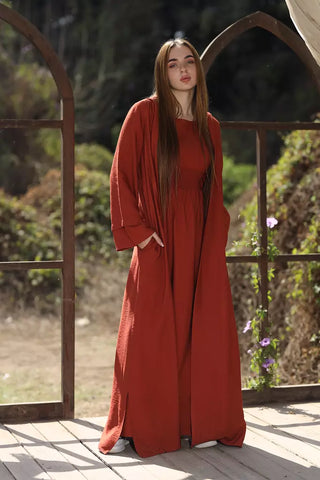 Hooded Linen Cardigan - Dark Orange -Cardigan ONLY