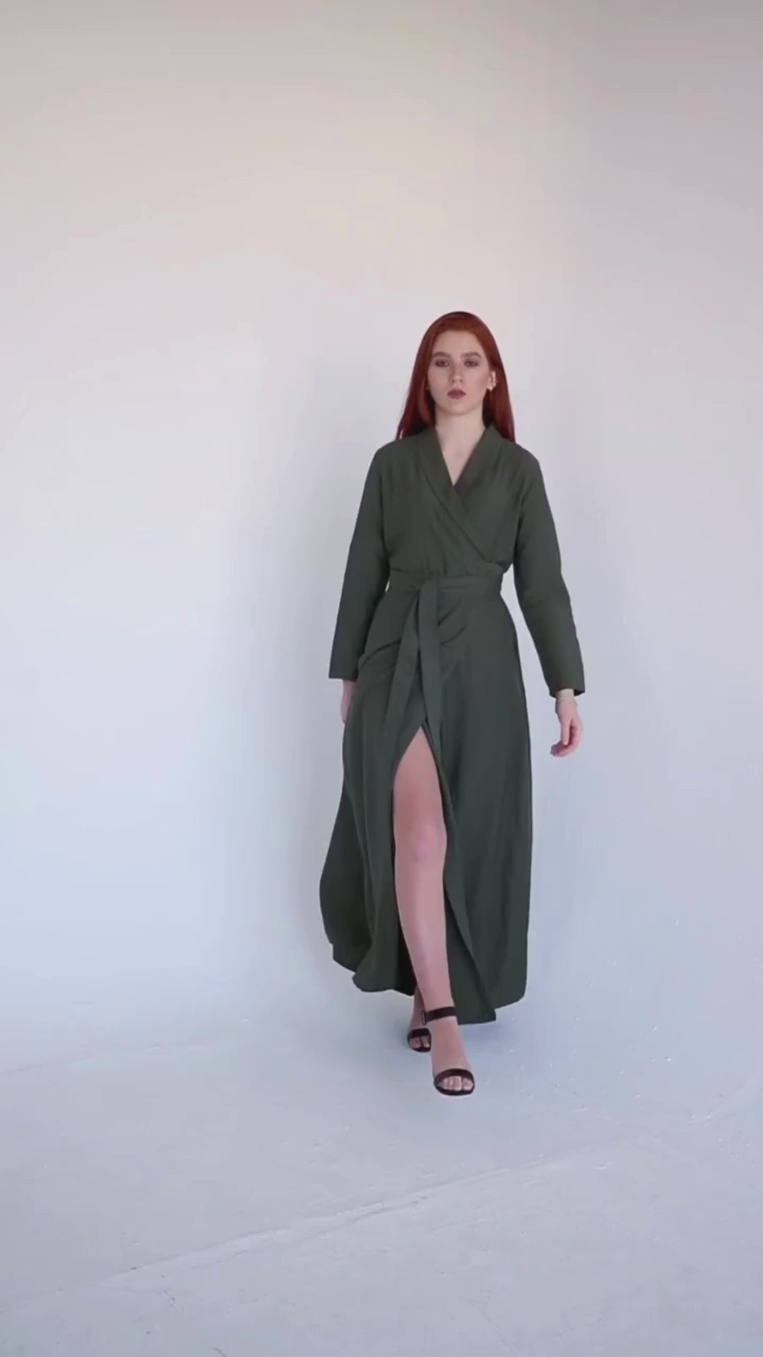 Linen Dress with Side Pockets, Detachable Belt & Chest Lapel – White & Khaki