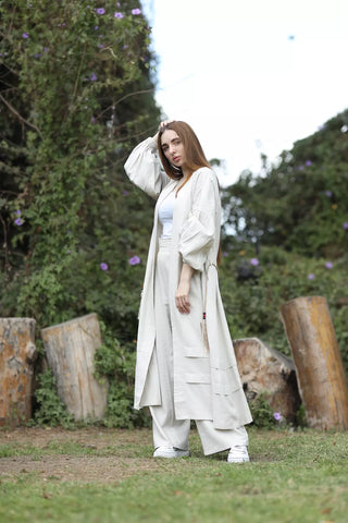 Off White Linen Special Cardigan & Pants