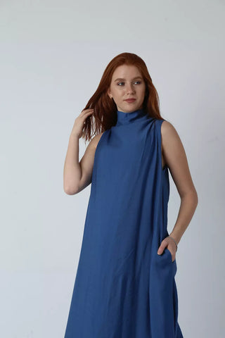 Ruched Maxi Dress - Linen| Reversible Linen Dress with Adjustable Drawstring – Wear It Your Way